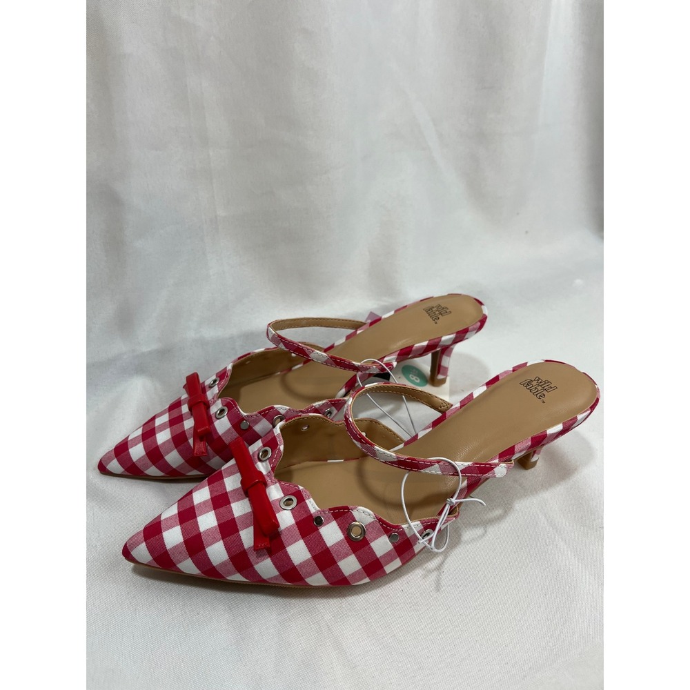 Wild Fable Red White Gingham Kitten Heel Pump Bow Pointed Toe Mary Jane Size 8.5